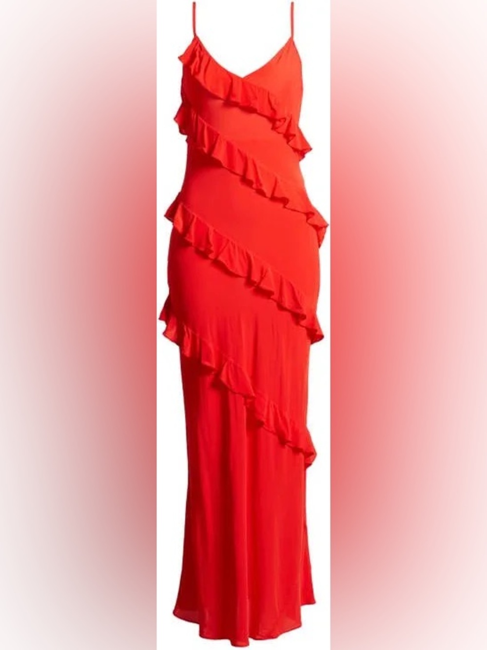 NWT Good American Women's Bias Cut Ruffle Chiffon Slipdress in Grenadine Red 3X